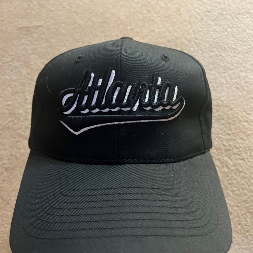 Nissun Atlanta Black White Trim Snap Back Adjustable Baseball Hat Cap